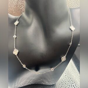 Silver Silver Mother Of Pear & Cz Necklace with Decorative Charms